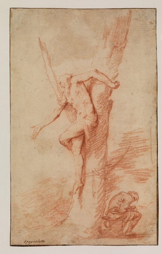 Jusepe de Ribera (1591-1652), 'Man tied to a tree, and a figure resting.' Red chalk, included in the Courtauld Gallery's 'The Spanish Line' exhibition from Oct. 13 to Jan. 15. © The Courtauld Gallery, London.